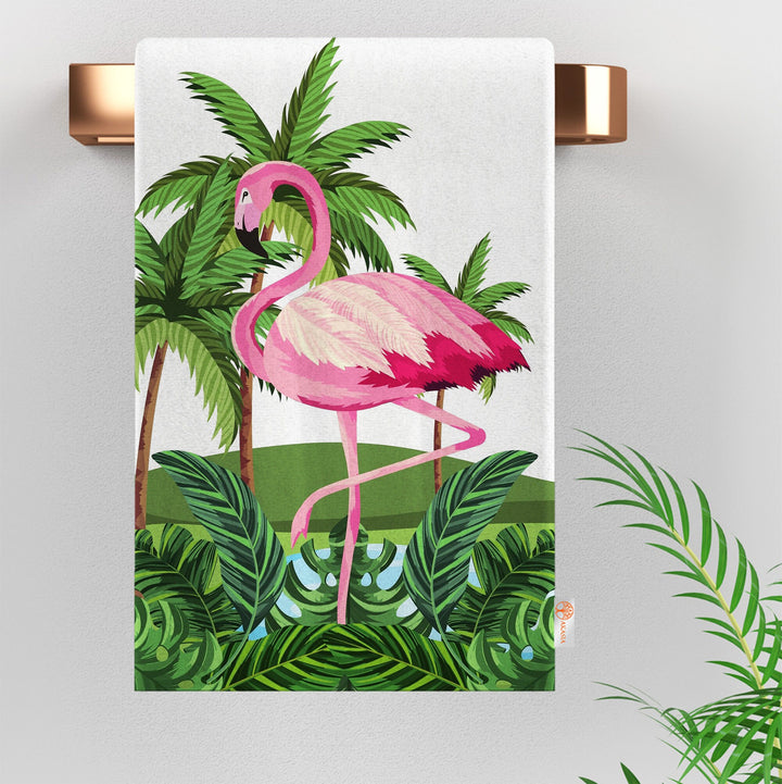 Flamingo Hand Towel|Tropical Dish Cloth|Leaf Print Dishcloth|Flamingo Tea Towel|Palm Tree Towel|Decorative All-Purpose Rag|Dust Remover