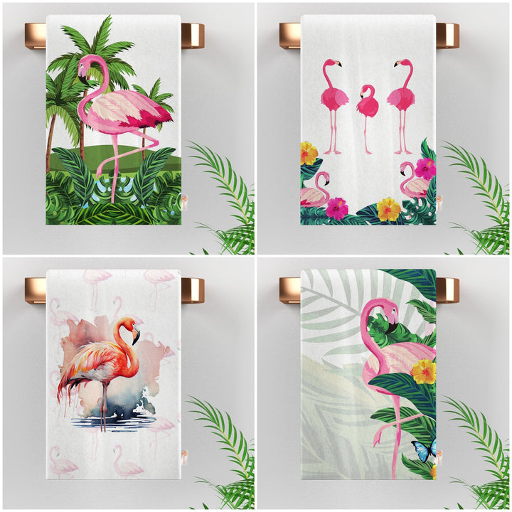 Flamingo Hand Towel|Tropical Dish Cloth|Leaf Print Dishcloth|Flamingo Tea Towel|Palm Tree Towel|Decorative All-Purpose Rag|Dust Remover