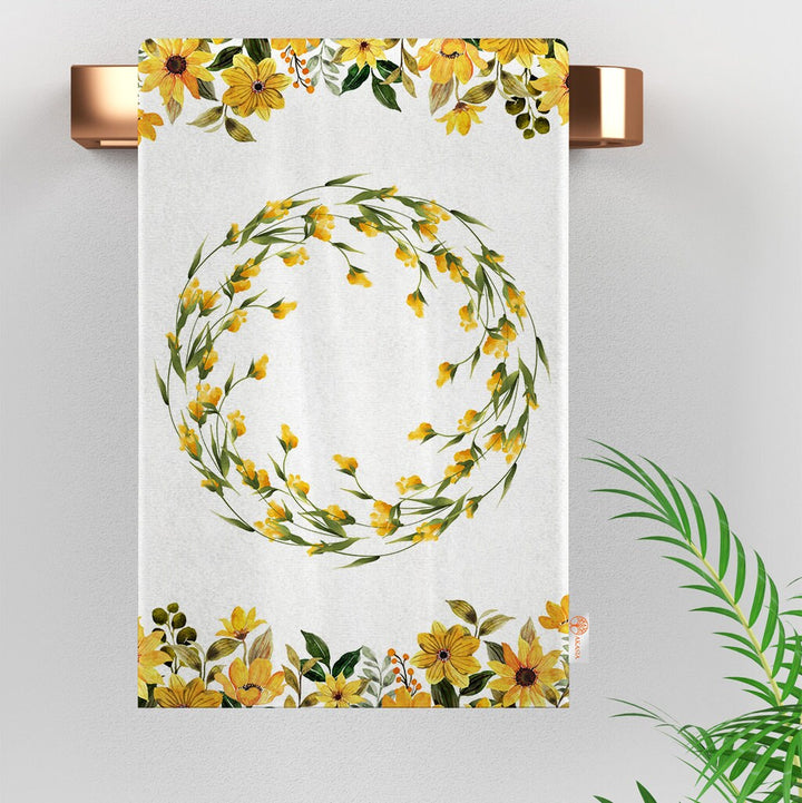 Yellow Floral Hand Towel|Floral Dish Cloth|Farmhouse Tea Towel|Flower Home Decor|Cost-Effective Rag|Gift For Her|Farmhouse Cleaning Cloth