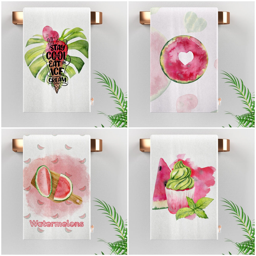 Ice Cream Hand Towel|Floral Dish Cloth|Summer Tea Towel|Watermelon Decor|Cost-Effective Rag|Gift For Her|Cleaning Cloth|Plant Print Towel