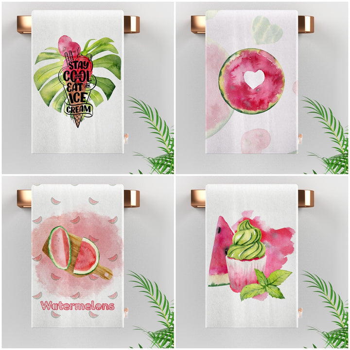 Ice Cream Hand Towel|Floral Dish Cloth|Summer Tea Towel|Watermelon Decor|Cost-Effective Rag|Gift For Her|Cleaning Cloth|Plant Print Towel