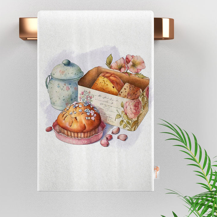 Decorative Tea Towel|Bakery Hand Towel|Floral Dish Cloth|Eco-Friendly Modern Towel|Cake Print Dishcloth|Soft Cleaning Cloth|Baker Decor