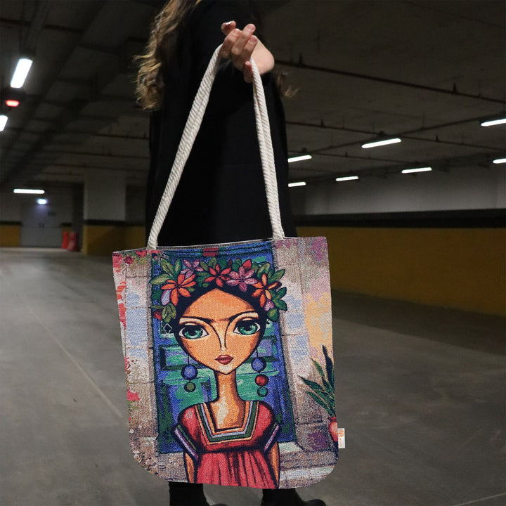 Frida Khalo Gobelin Shoulder Bag|Flower Tapestry Tote Bag|Boho Style Fabric Handbag|Messenger Bag for Women|School Book Bag|Gift for Her