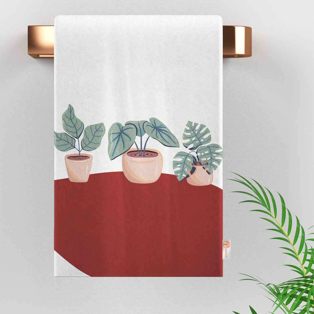 Plant Print Tea Towel|Leaf Hand Towel|Boho Dish Cloth|Eco-Friendly Onedraw Towel|Minimalist Dishcloth|Gift For Her|Soft Cleaning Cloth