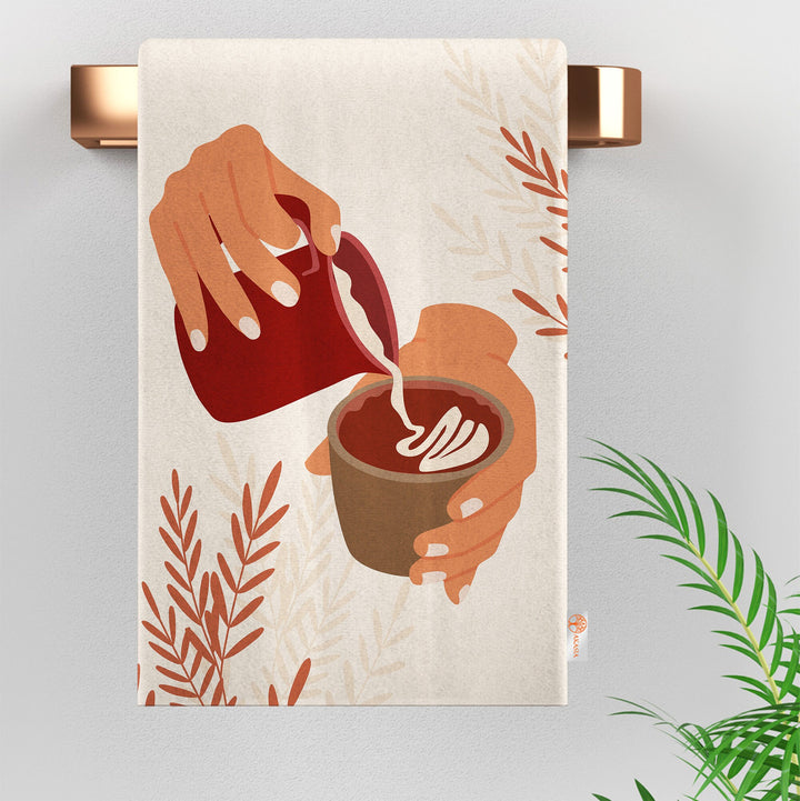 Coffee Hand Towel|Eco-Friendly Rag|Coffee Cup Tea Towel|Leaves Hand Towel|Cleaning Cloth|Dust Remover|Cost-Effective Rag|Bohemian Dishcloth