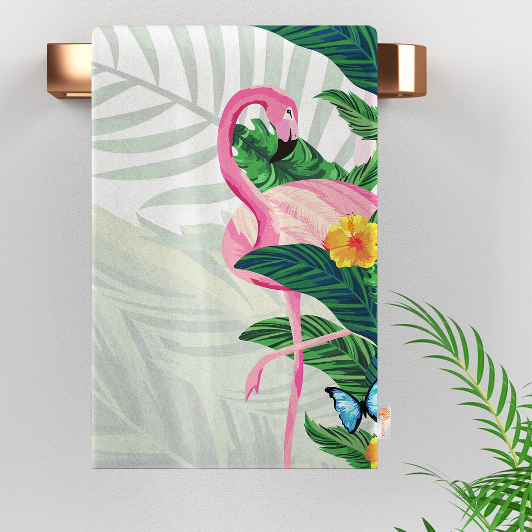 Flamingo Hand Towel|Tropical Dish Cloth|Leaf Print Dishcloth|Flamingo Tea Towel|Palm Tree Towel|Decorative All-Purpose Rag|Dust Remover