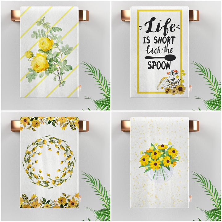 Yellow Floral Hand Towel|Floral Dish Cloth|Farmhouse Tea Towel|Flower Home Decor|Cost-Effective Rag|Gift For Her|Farmhouse Cleaning Cloth