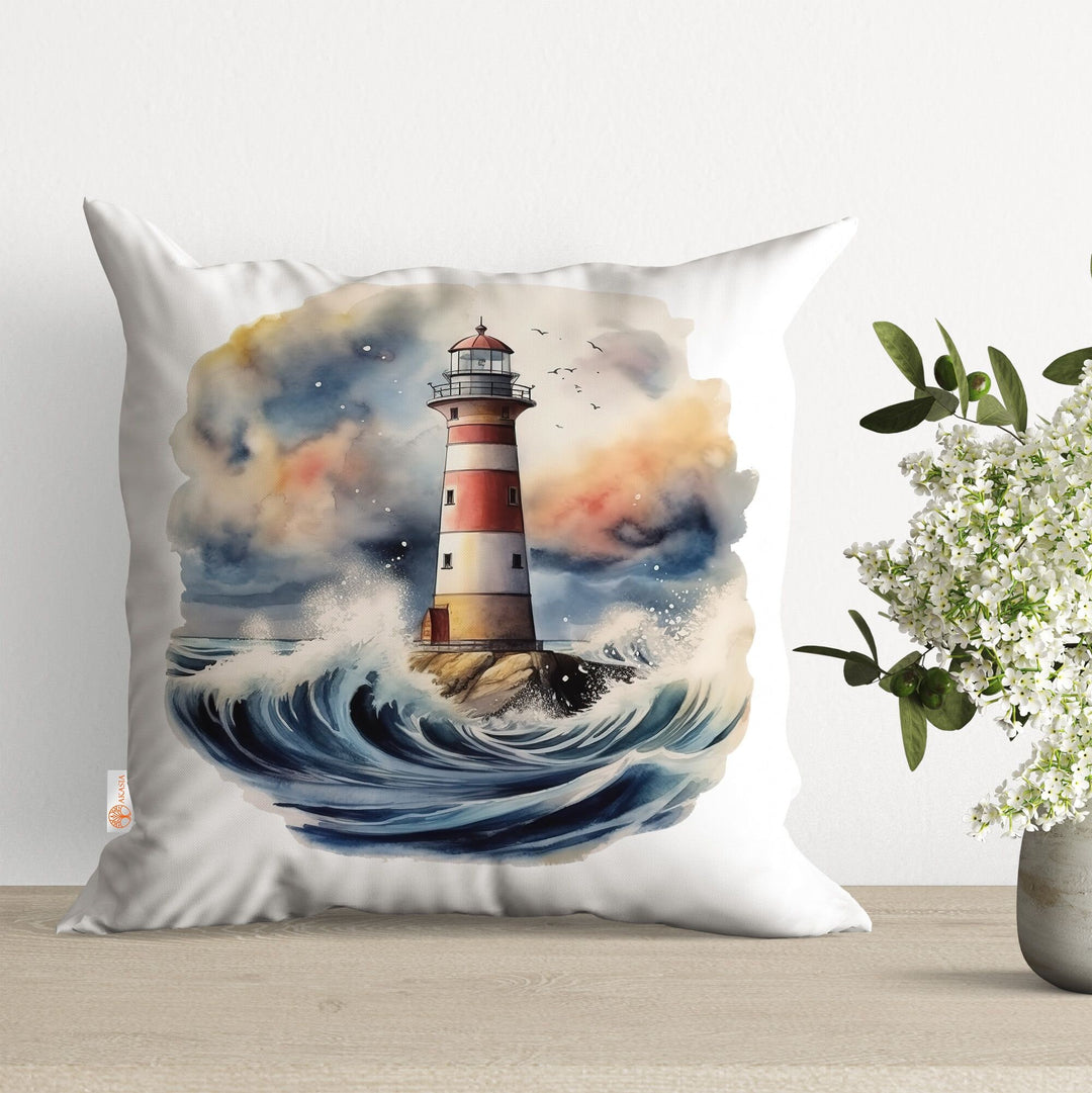 Lighthouse Pillow Cover|Seaside Cushion Case|Nautical Pillowtop|Beach House Decor|Seagull Pillowcase|Outdoor Cushion|Throw Pillowtop