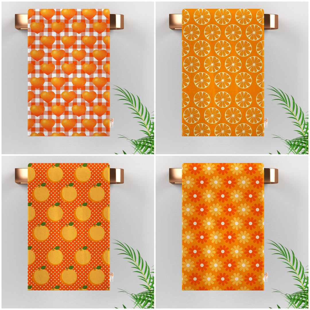 Orange Hand Towel|Orange Print Rag|Fresh Citrus Towel|Floral Tea Towel|Cleaning Cloth|Dust Remover|Cost-Effective Rag|Farmhouse Dishcloth