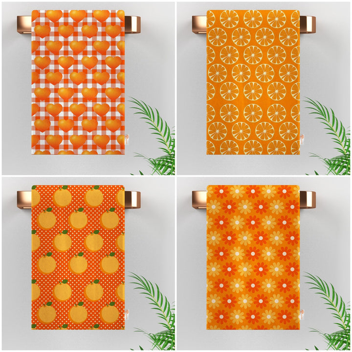 Orange Hand Towel|Orange Print Rag|Fresh Citrus Towel|Floral Tea Towel|Cleaning Cloth|Dust Remover|Cost-Effective Rag|Farmhouse Dishcloth