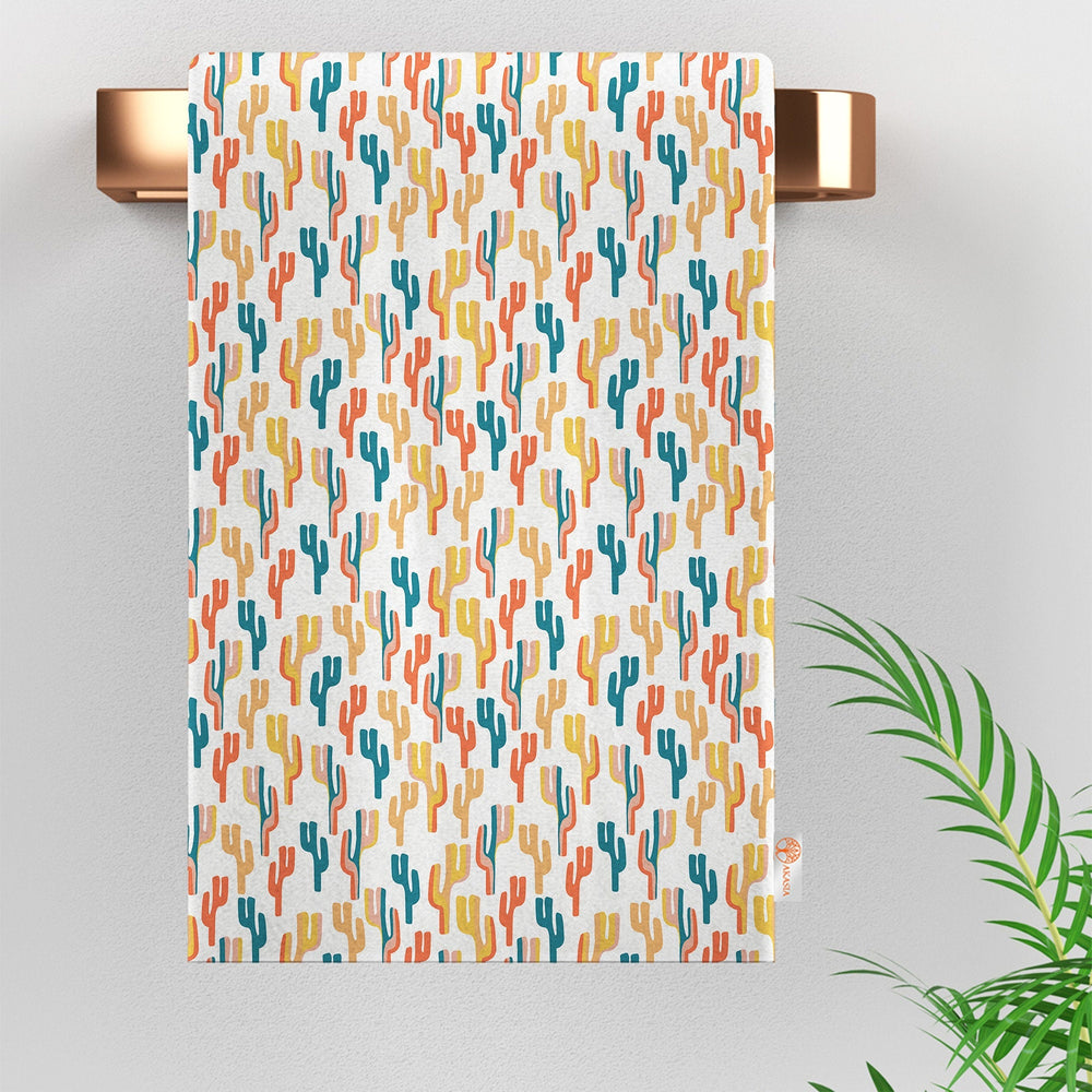 Abstract Cactus Hand Towel|Striped Tea Towel|Boho Dish Cloth|Eco-Friendly Geometric Towel|Succulent Dishcloth|Gift For Her|Cleaning Cloth