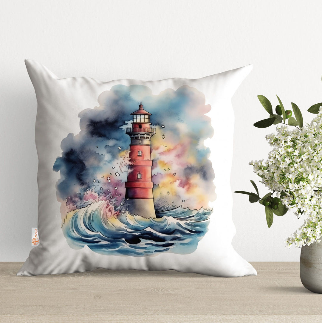 Lighthouse Pillow Cover|Seaside Cushion Case|Nautical Pillowtop|Beach House Decor|Seagull Pillowcase|Outdoor Cushion|Throw Pillowtop