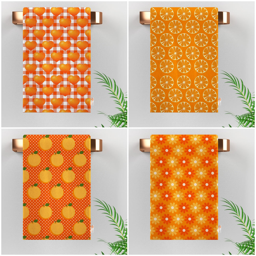 Orange Hand Towel|Orange Print Rag|Fresh Citrus Towel|Floral Tea Towel|Cleaning Cloth|Dust Remover|Cost-Effective Rag|Farmhouse Dishcloth