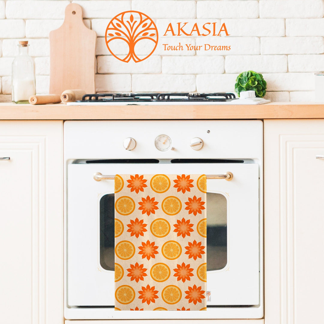 Orange Tea Towel|Heart Print Rag|Fresh Citrus Towel|Floral Hand Towel|Cleaning Cloth|Dust Remover|Cost-Effective Rag|Farmhouse Dishcloth