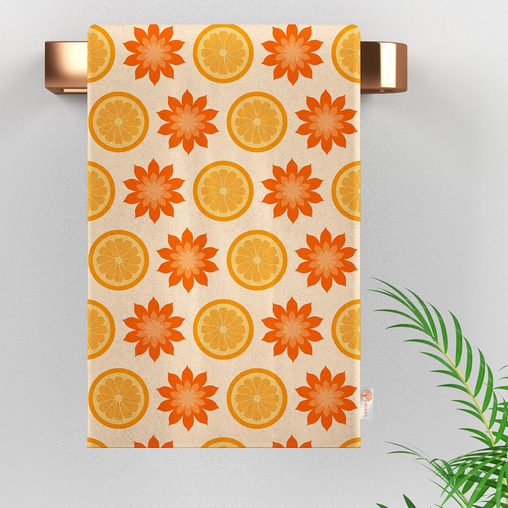 Orange Tea Towel|Heart Print Rag|Fresh Citrus Towel|Floral Hand Towel|Cleaning Cloth|Dust Remover|Cost-Effective Rag|Farmhouse Dishcloth