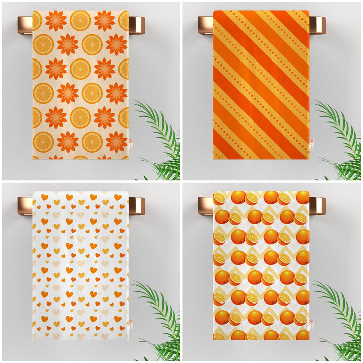 Orange Tea Towel|Heart Print Rag|Fresh Citrus Towel|Floral Hand Towel|Cleaning Cloth|Dust Remover|Cost-Effective Rag|Farmhouse Dishcloth