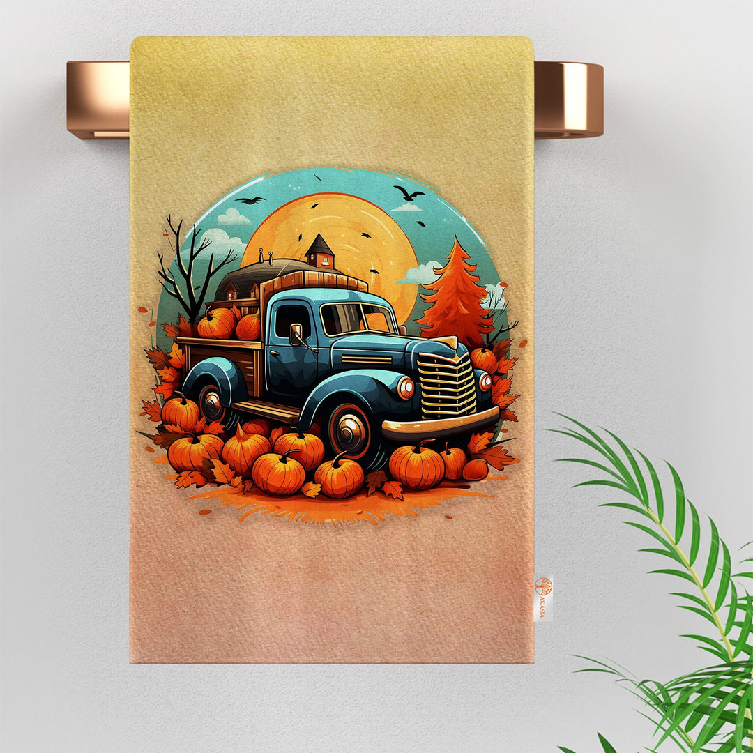 Fall Hand Towel|Cozy Dust Remover|Truck Print Cleaning Cloth|Autumn Tea Towel|Pumpkin Dish Cloth|Leaf Kitchen Towel|Squirrel Dishcloth