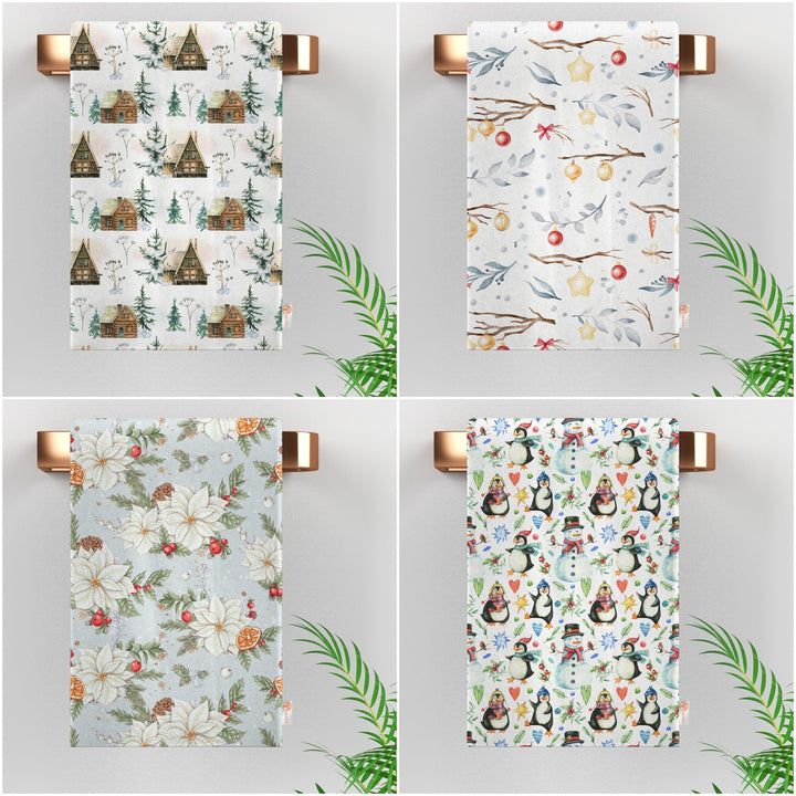 Seasonal Kitchen Towel|Snow Reusable Towel|Winter Dish Cloth|House Cleaning Cloth|Pine Cone Hand Towel|Penguin Tea Towel|Flower Dishcloth