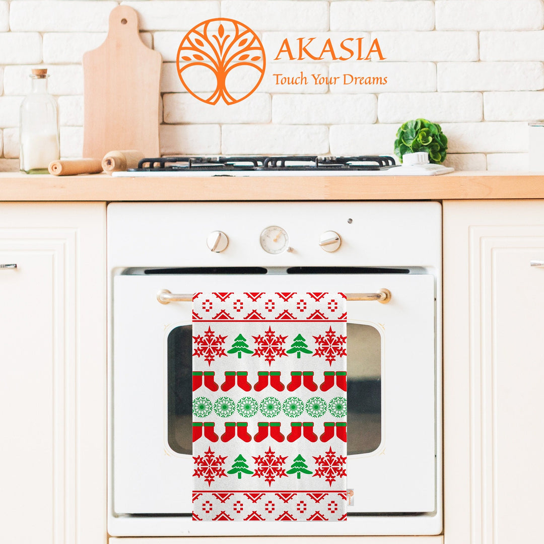 Christmas Dishcloth|Xmas Socks Cleaning Cloth|Snowflake Hand Towel|Pine Tree Tea Towel|Santa Claus Dish Cloth|Winter Reusable Towel