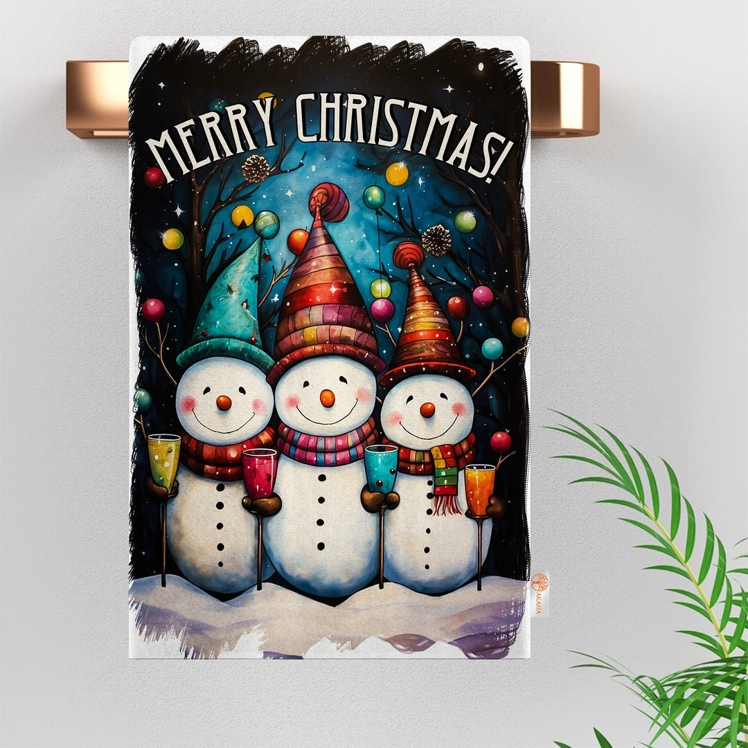 Merry Xmas Kitchen Towel|Wine Dish Cloth|Winter Dishcloth|Snowflake Hand Towel|Cute Birds Cleaning Rag|Snowman Print Christmas Tea Towel