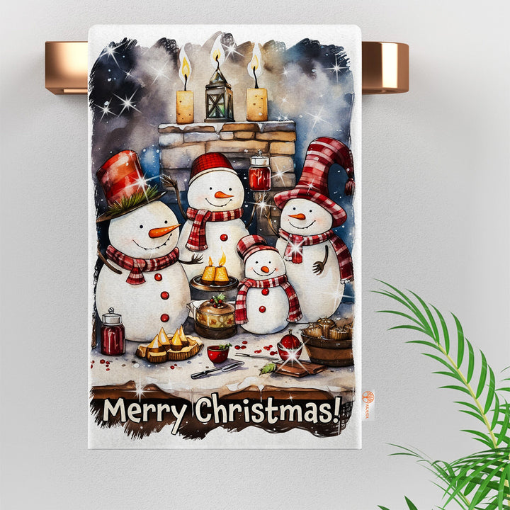 Merry Xmas Kitchen Towel|Wine Dish Cloth|Winter Dishcloth|Snowflake Hand Towel|Cute Birds Cleaning Rag|Snowman Print Christmas Tea Towel