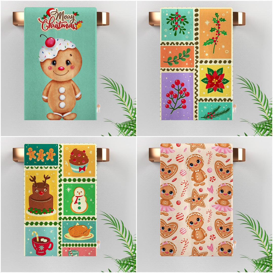 Christmas Tea Towel|Flower Hand Towel|Cake Cleaning Rag|Xmas Dishcloth|Cookie Dish Cloth|Berries Kitchen Towel|Winter Print Rag|Merry Xmas