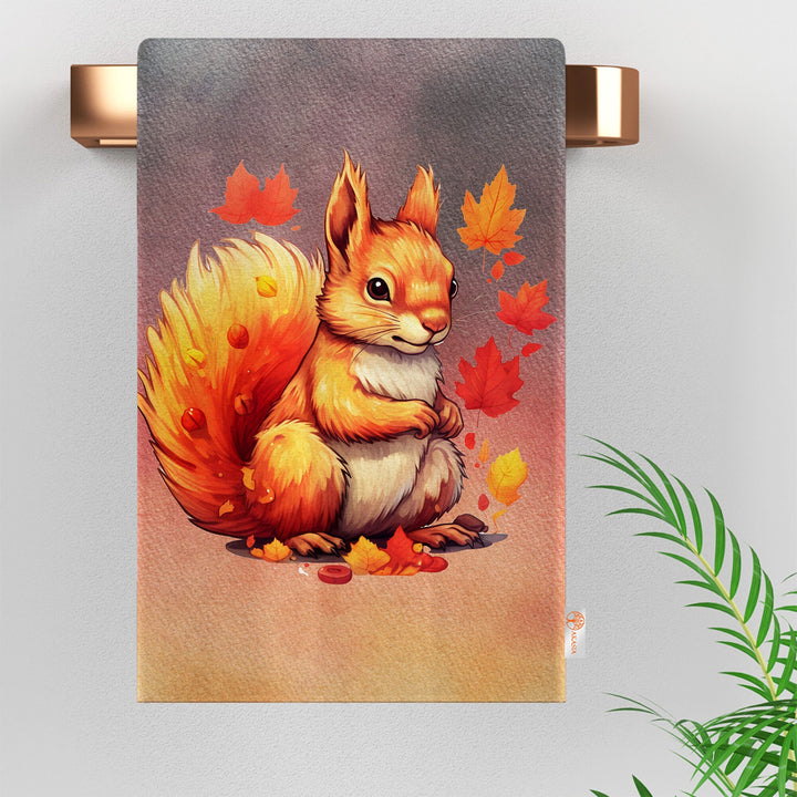 Fall Hand Towel|Cozy Dust Remover|Truck Print Cleaning Cloth|Autumn Tea Towel|Pumpkin Dish Cloth|Leaf Kitchen Towel|Squirrel Dishcloth