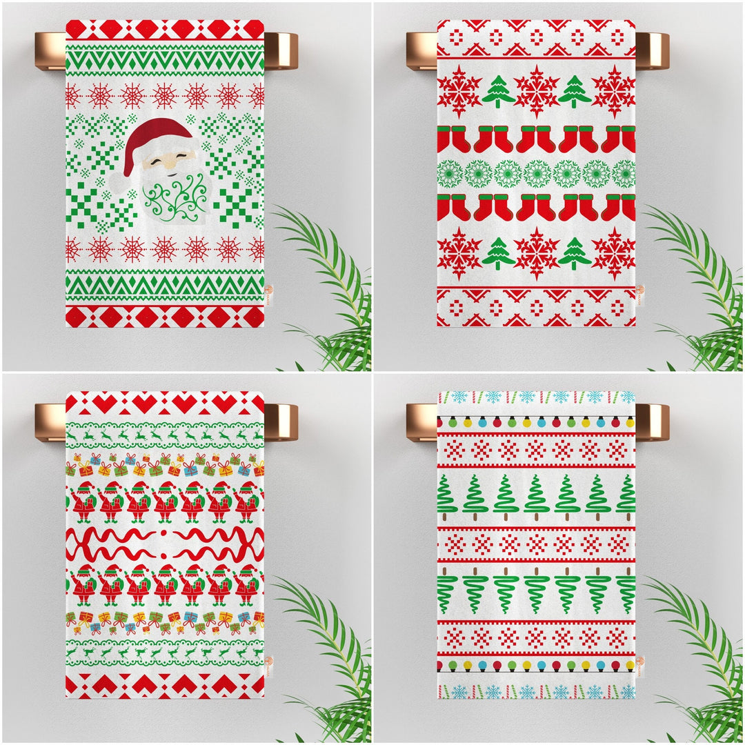 Christmas Dishcloth|Xmas Socks Cleaning Cloth|Snowflake Hand Towel|Pine Tree Tea Towel|Santa Claus Dish Cloth|Winter Reusable Towel