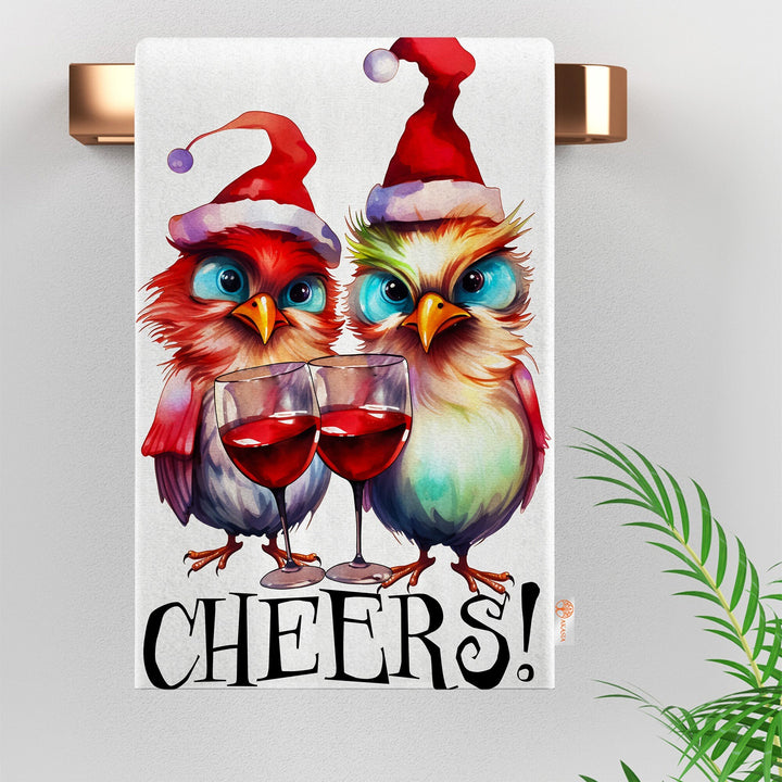 Merry Xmas Kitchen Towel|Wine Dish Cloth|Winter Dishcloth|Snowflake Hand Towel|Cute Birds Cleaning Rag|Snowman Print Christmas Tea Towel