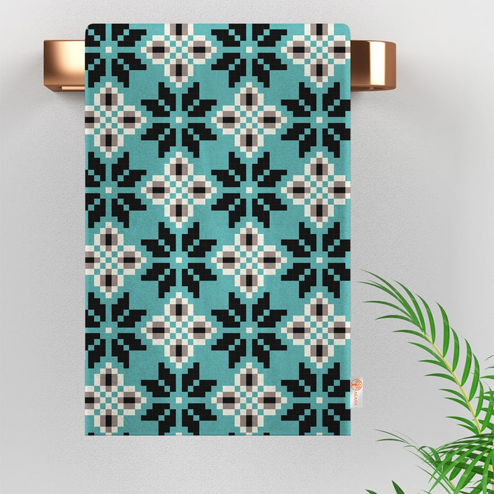 Xmas Tea Towel|Pixel Art Kitchen Towel|Winter Dishcloth|Geometric Print Rag|Xmas Deer Dish Cloth|Rustic Hand Towel|Christmas Cleaning Rag