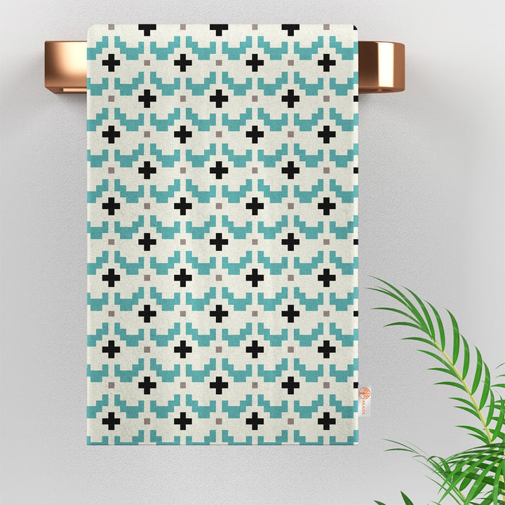 Xmas Tea Towel|Pixel Art Kitchen Towel|Winter Dishcloth|Geometric Print Rag|Xmas Deer Dish Cloth|Rustic Hand Towel|Christmas Cleaning Rag