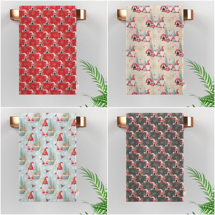 Christmas Tea Towel|Gnome Print Rag|Pine Tree Kitchen Towel|Xmas Cleaning Rag|Winter Dishcloth|Dwarf Santa Hand Towel|Xmas Dish Cloth