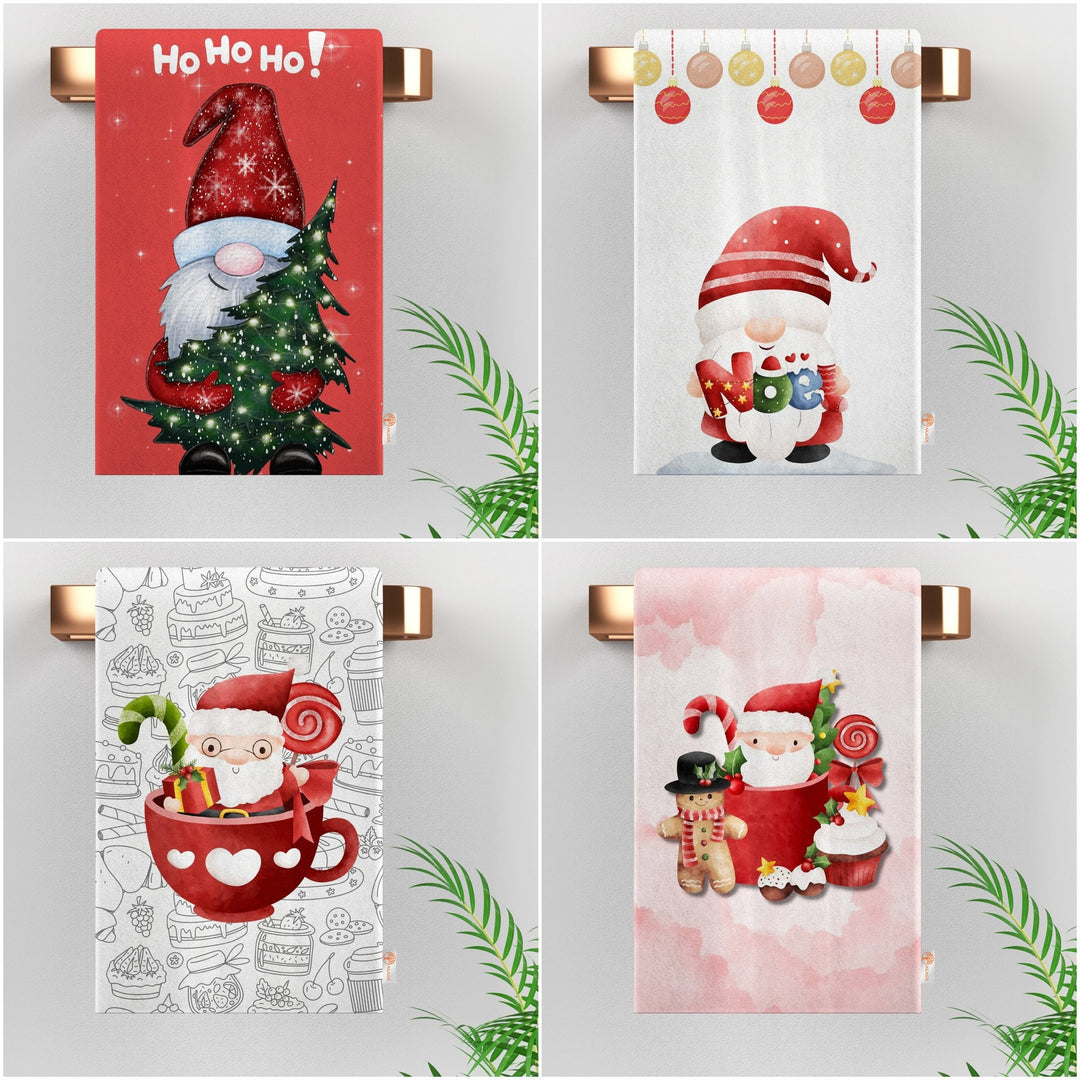 Christmas Tea Towel|Winter Hand Towel|Ho Ho Ho Dish Cloth|Noel Dishcloth|Dwarf Santa Cleaning Rag|Xmas Print Rag|Gnome Kitchen Towel