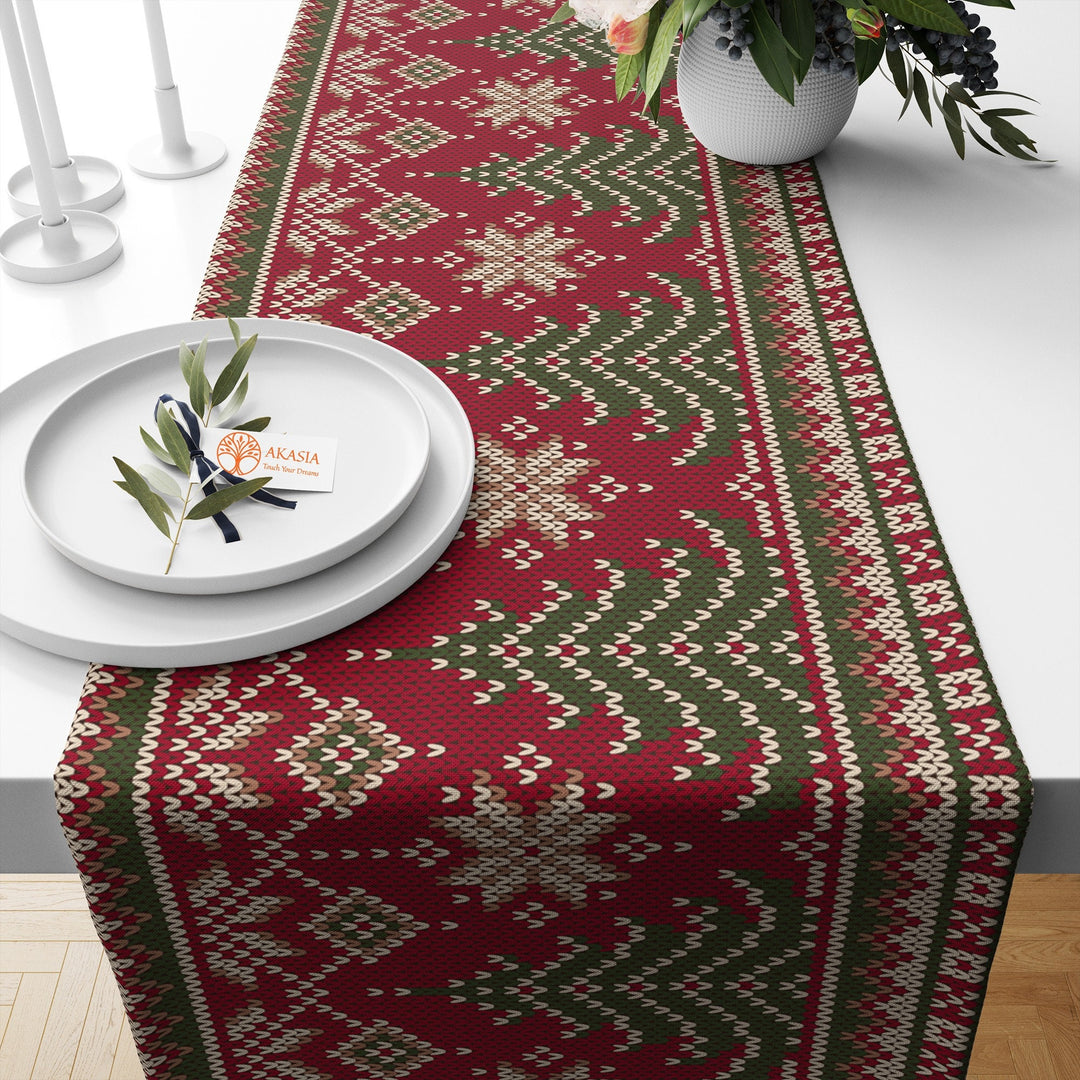 Christmas Table Dressing|Pixel Art Table Runner|Xmas Deer Table Top|Pine Tree Table Setting|Snowflake Tablecloth|Winter Kitchen Decor