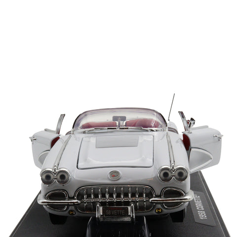 Motormax 1958 Corvette Model Car|Vintage Model Car|Scale 1:18 Diecast Collectible Item|White Metal Convertible Car Collection for Collectors