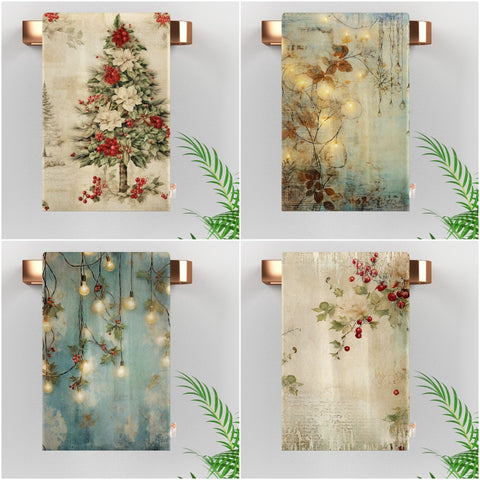 Christmas Hand Towel|Winter Trend Tea Towel|Floral Xmas Dishcloth|Red Berry Print Kitchen Cleaning Cloth|Dust Remover|Cost-Effective Rag
