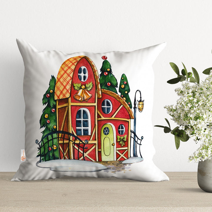 Christmas Pillow Cover|Scarf Throw Pillowcase|Xmas Tree Outdoor Pillow Case|Winter Sofa Decor|Miniature House Cushion Case|Seasonal Cushion