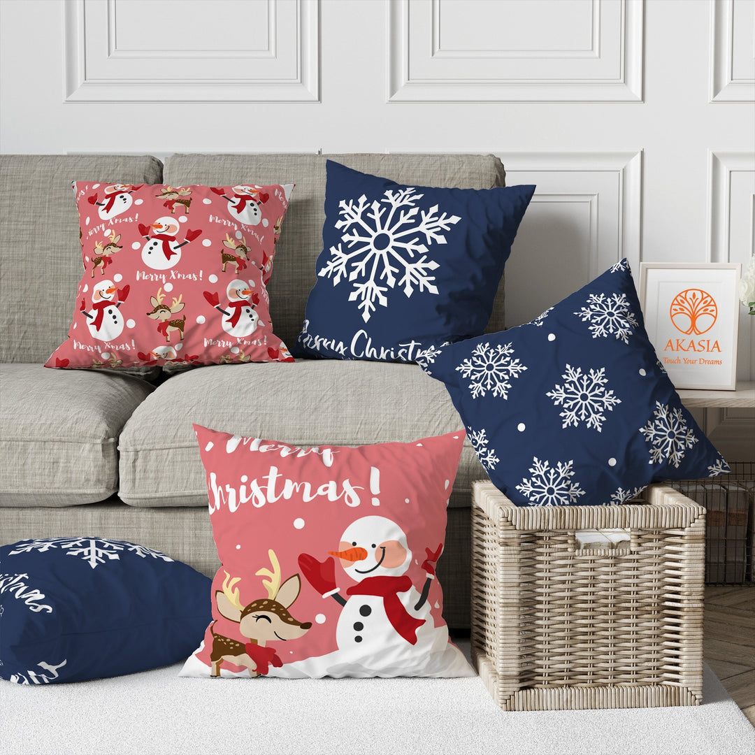 Merry Xmas Throw Pillowcase|Christmas Pillow Cover|Cute Deer Cushion Case|Snowflake Sofa Decor|Snowman Cushion Cover|Winter Outdoor Pillow