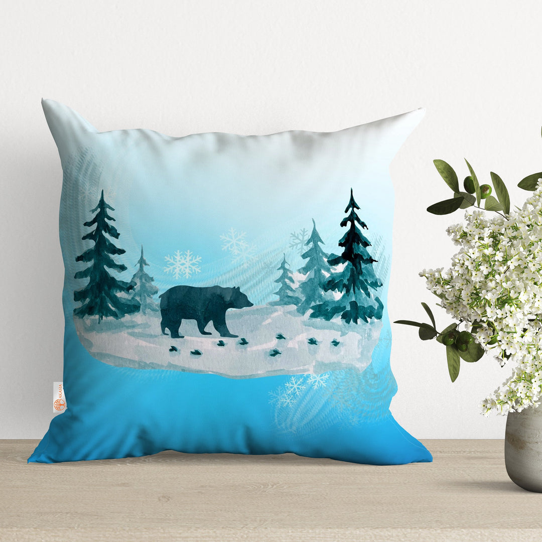 Winter Outdoor Pillow Case|Polar Bear Cushion Case|Xmas Throw Pillowcase|Boho Home Decor|Tree Print Pillow Cover|Snow Mountain Pillow Cover