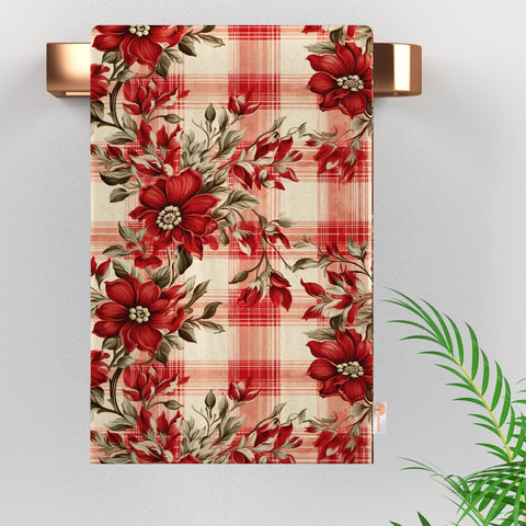 Floral Winter Towel|Plaid Xmas Hand Towel|Christmas Dishcloth|Kitchen Cleaning Cloth|Dust Remover|Cost-Effective Rag|Floral Tea Towel