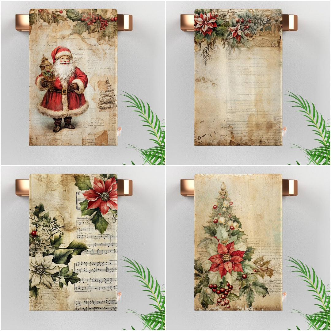 Xmas Hand Towel|Santa Claus Print Towel|Floral Christmas Dishcloth|Kitchen Cleaning Cloth|Dust Remover|Cost-Effective Rag|Floral Tea Towel