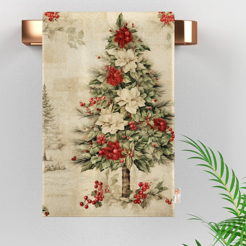 Christmas Hand Towel|Winter Trend Tea Towel|Floral Xmas Dishcloth|Red Berry Print Kitchen Cleaning Cloth|Dust Remover|Cost-Effective Rag