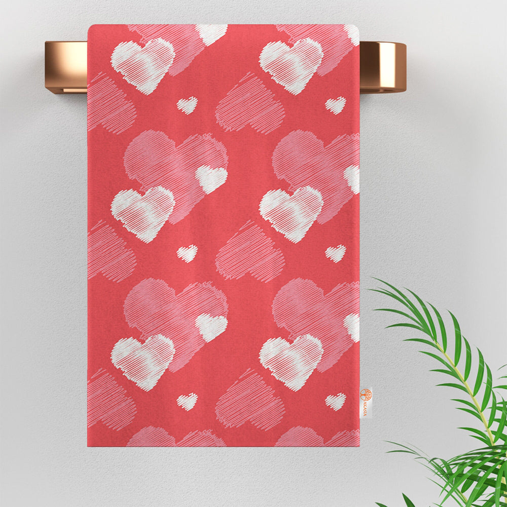 Heart Print Hand Towel|Love Themed Dishcloth|Striped Kitchen Cloth|Romantic Dust Cloth|Valentine's Day Tea Towel|Decorative Dish Cloth