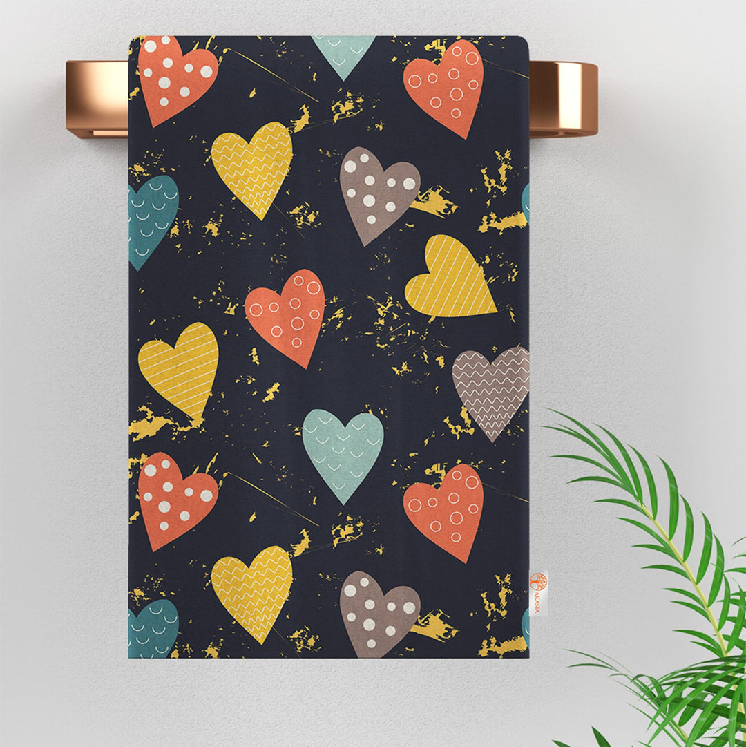 Heart Print Tea Towel|Love Themed Hand Towel|Valentine Dust Cloth|Floral Kitchen Cloth|Envelope Print Dish Cloth|Romantic Dishcloth