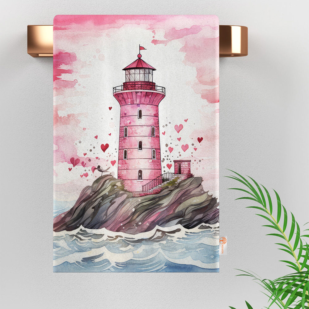 Valentine Hand Towel|Heart Print Kitchen Cloth|Lighthouse Dishcloth|Love Themed Tea Towel|Romantic Dish Cloth|Soft Dish Cloth|All-Purpose