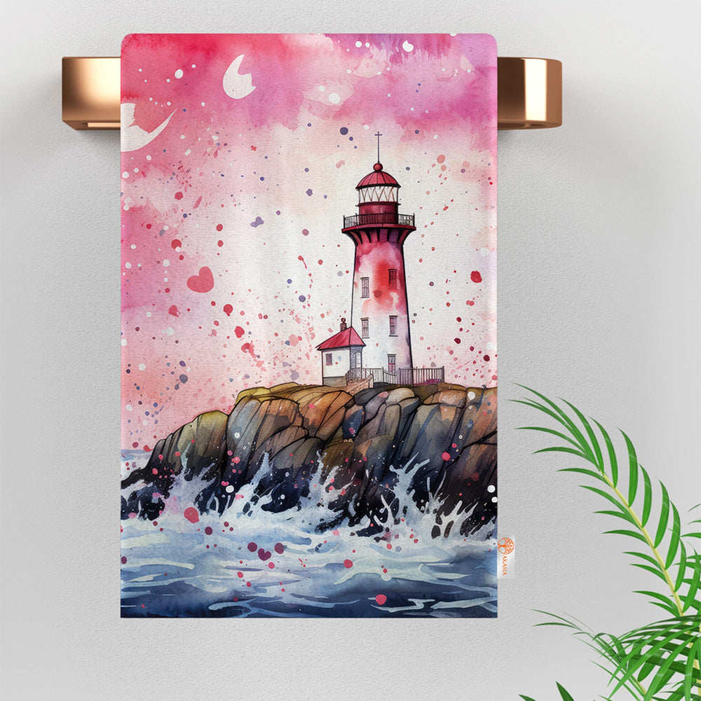 Lighthouse Print Tea Towel|Valentine Dishcloth|Heart and Bird Print Dish Cloth|Romantic Hand Towel|Love Themed Kitchen Cloth|Soft Hand Towel