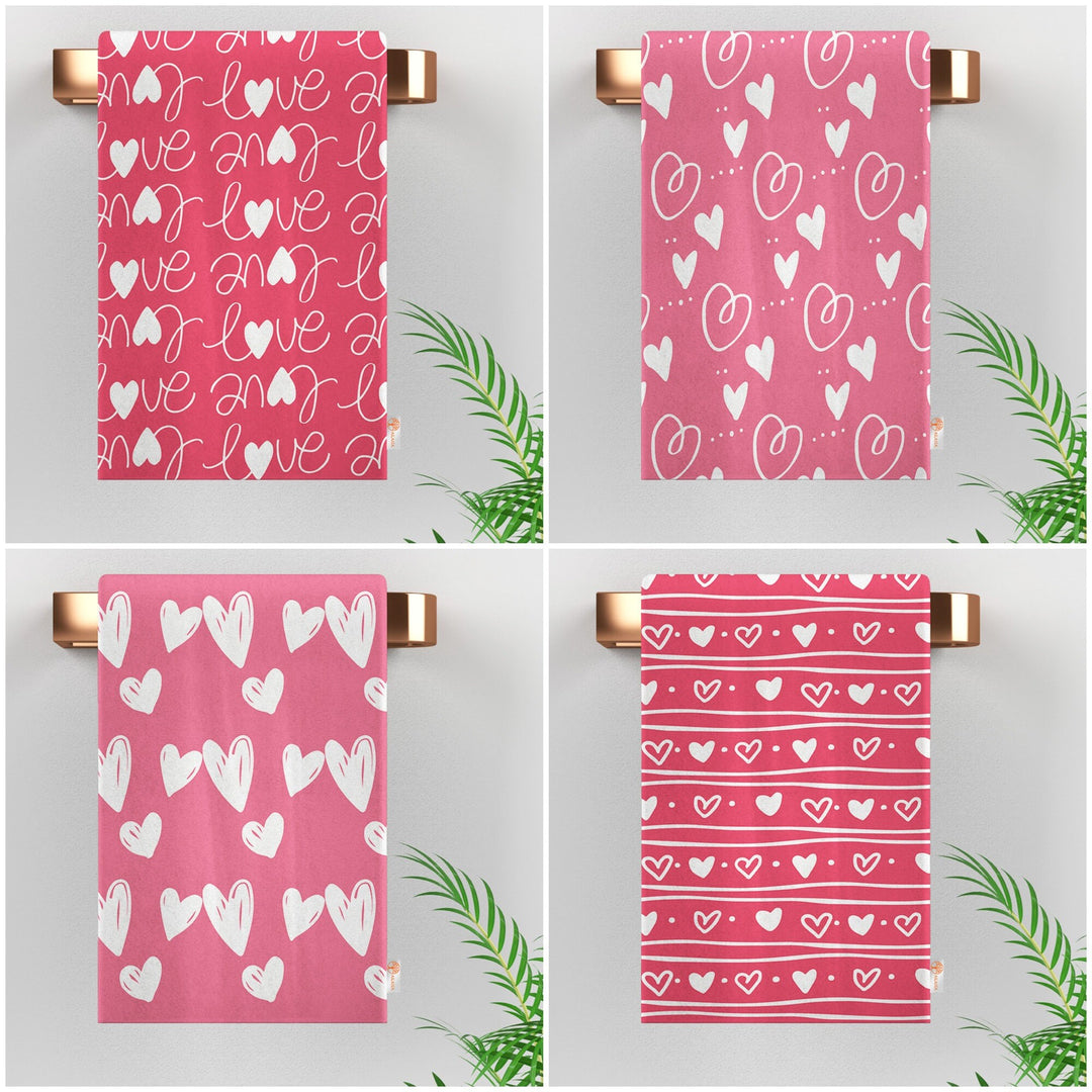 Heart Print Kitchen Cloth|Happy Valentine's Day Hand Towel|Love Themed Dish Cloth|Gift For V-Day Dishcloth|Decorative Romantic Tea Towel