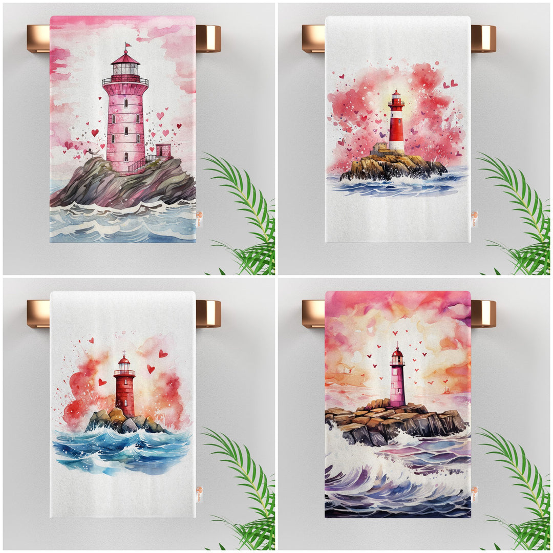 Valentine Hand Towel|Heart Print Kitchen Cloth|Lighthouse Dishcloth|Love Themed Tea Towel|Romantic Dish Cloth|Soft Dish Cloth|All-Purpose