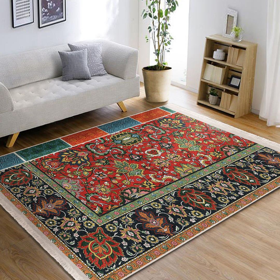 Farmhouse Rug|Kilim Pattern Machine-Washable Rug|Rug Design Non-Slip Carpet|Ethnic Fringed Floor Covering|Oriental Carpet|Digital Print Rug