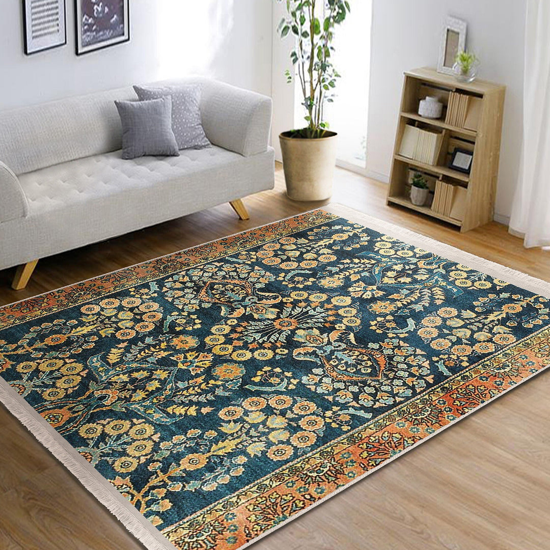 Ethnic Fringed Carpet|Oriental Accent Non-Slip Carpet|Rug Design Floor Covering|Kilim Pattern Machine-Washable Rug|Farmhouse Rug